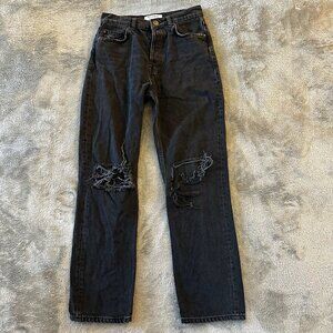 Reformation Jeans Cynthia High Rise Straight Lagoon Destroyed Black 26